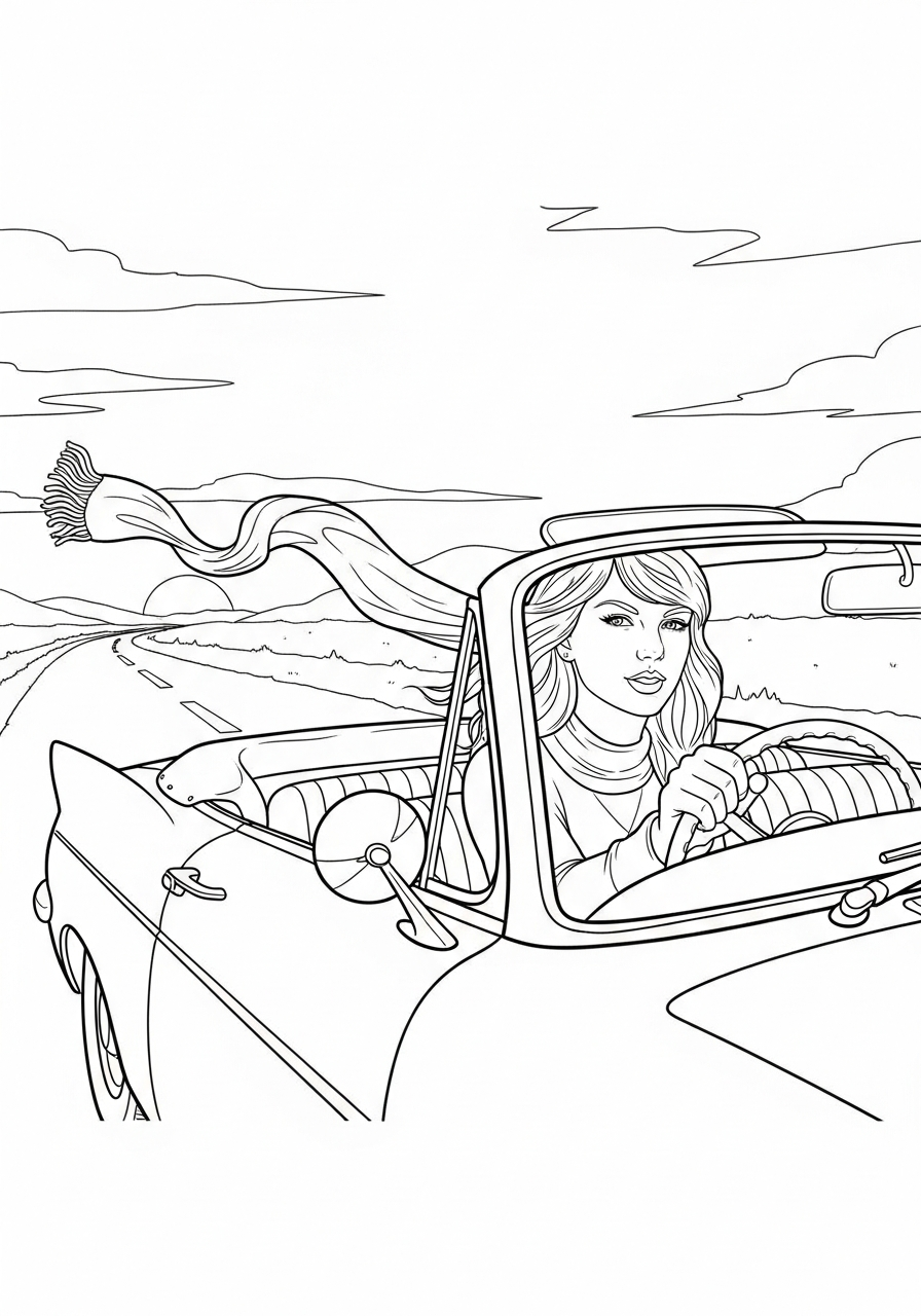 Taylor Swift Coloring Pages 7 Taylor Swift driving vintage car coloring page