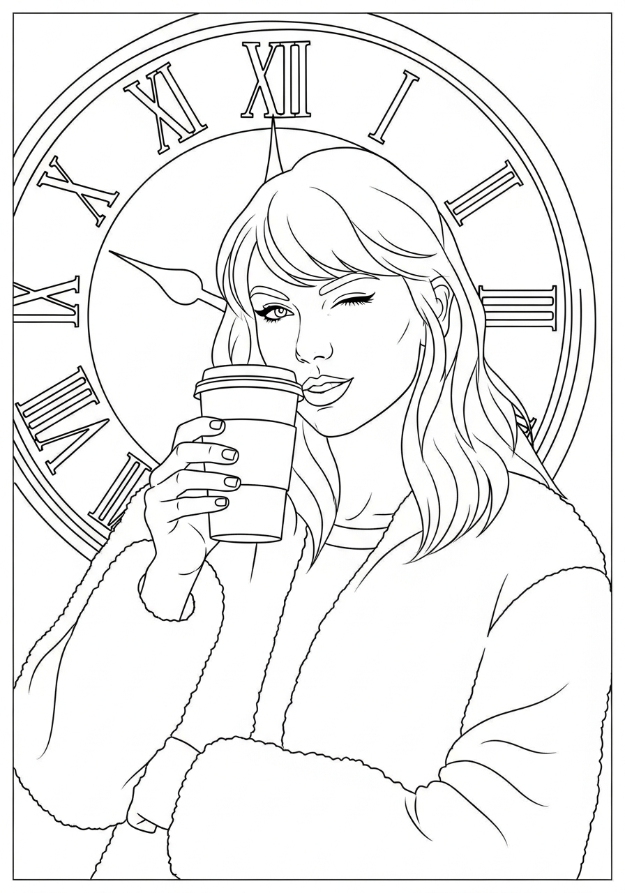 Taylor Swift Coloring Pages 9 Taylor Swift holding coffee cup coloring page