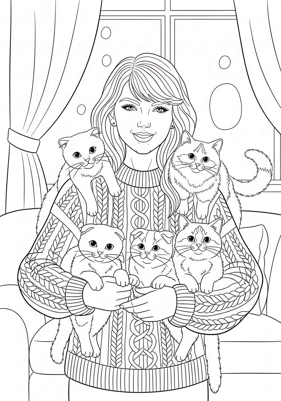 Taylor Swift Coloring Pages 10 Taylor Swift holding her cats coloring page