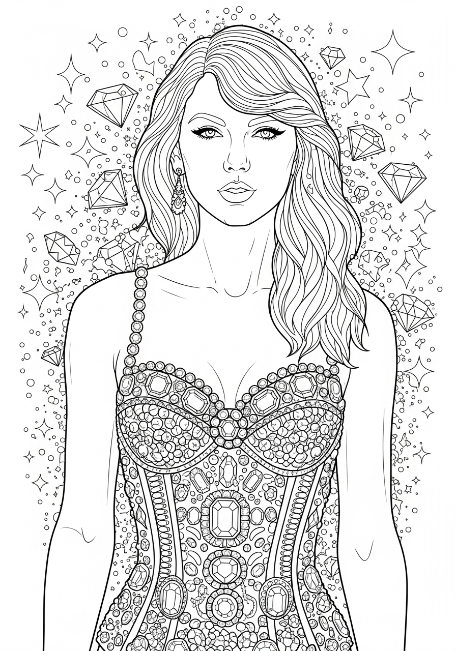Taylor Swift Coloring Pages 14 Taylor Swift in bejeweled corset coloring page
