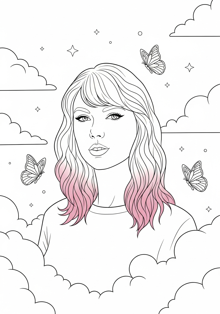 Taylor Swift Coloring Pages 15 Taylor Swift in pastel clouds coloring page