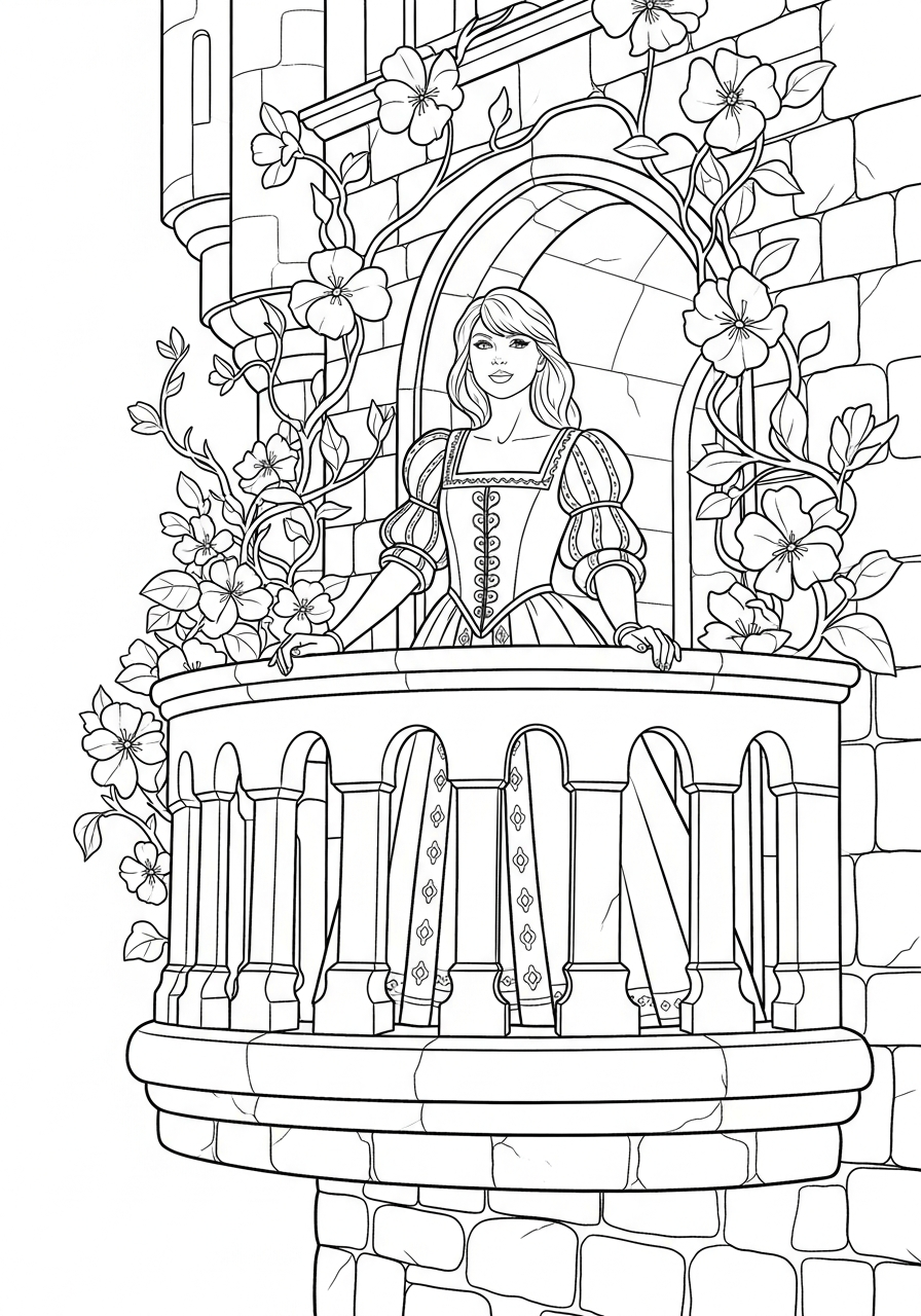 Taylor Swift Coloring Pages 17 Taylor Swift on romantic balcony coloring page