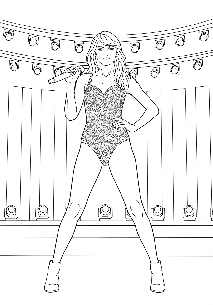 Taylor Swift Coloring Pages 18 Taylor Swift performing on stage coloring page