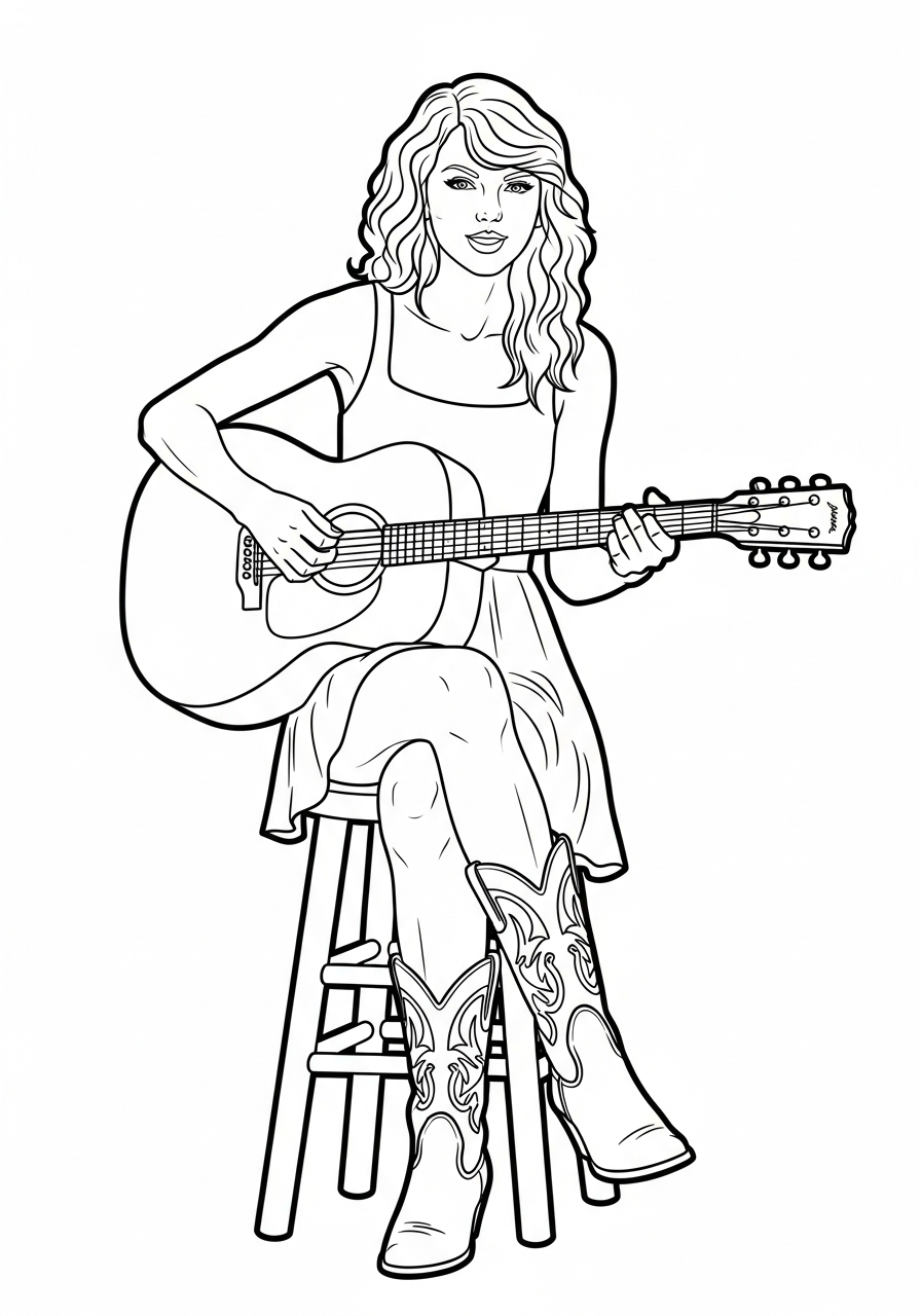 Taylor Swift Coloring Pages 19 Taylor Swift playing acoustic guitar coloring page