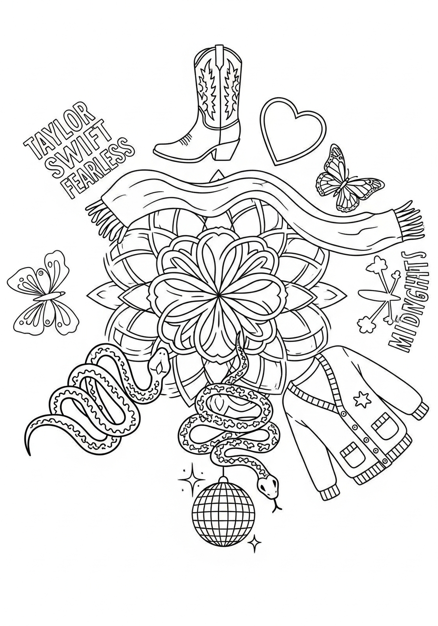 Taylor Swift Coloring Pages 24 Taylor Swift symbols mandala style coloring page