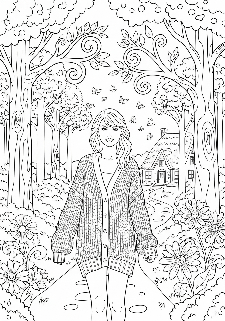 Taylor Swift Coloring Pages 25 Taylor Swift walking in forest coloring page