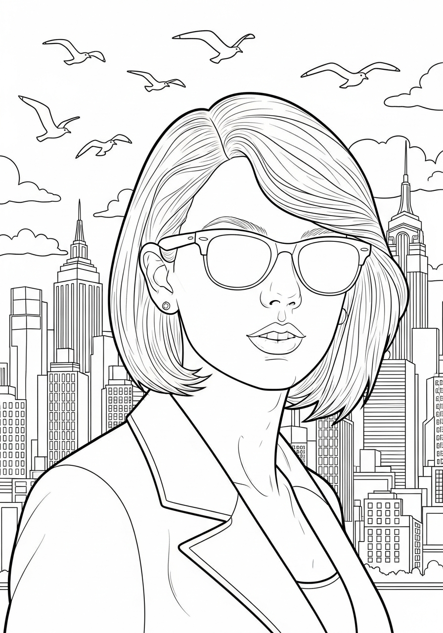 Taylor Swift Coloring Pages 29 Taylor Swift wearing chic sunglasses coloring page