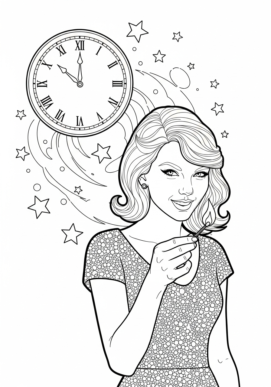 Taylor Swift Coloring Pages 31 Taylor Swift with vintage clock coloring page