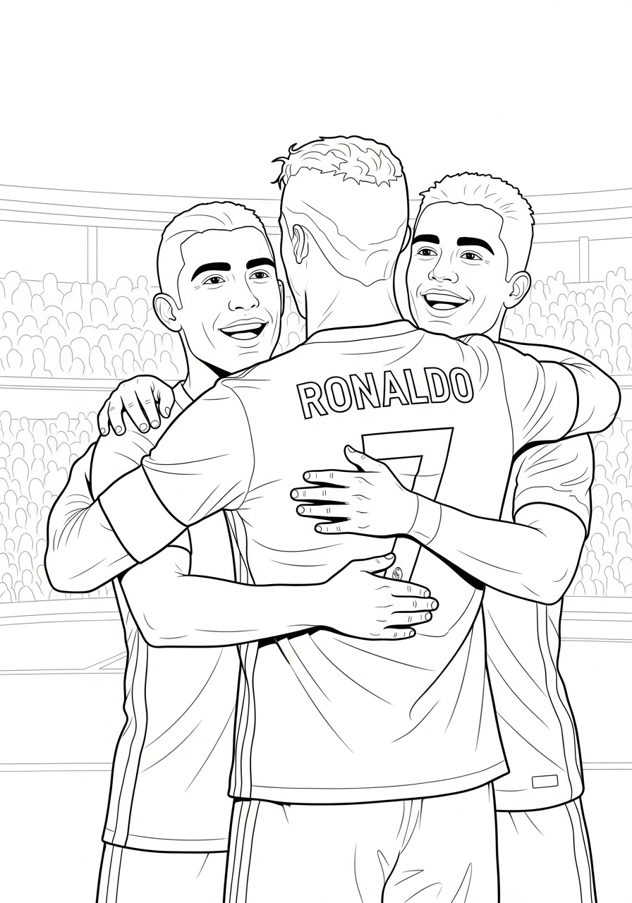Team hug Cristiano Ronaldo coloring page