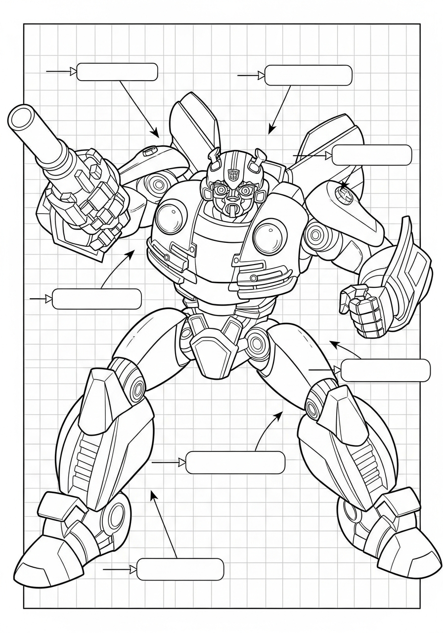 Bumblebee Coloring Pages 26 Technical blueprint sketch of Bumblebee coloring page