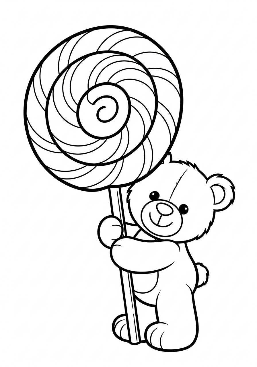 Lollipop Coloring Pages 31 Teddy bear hugging giant lollipop coloring page