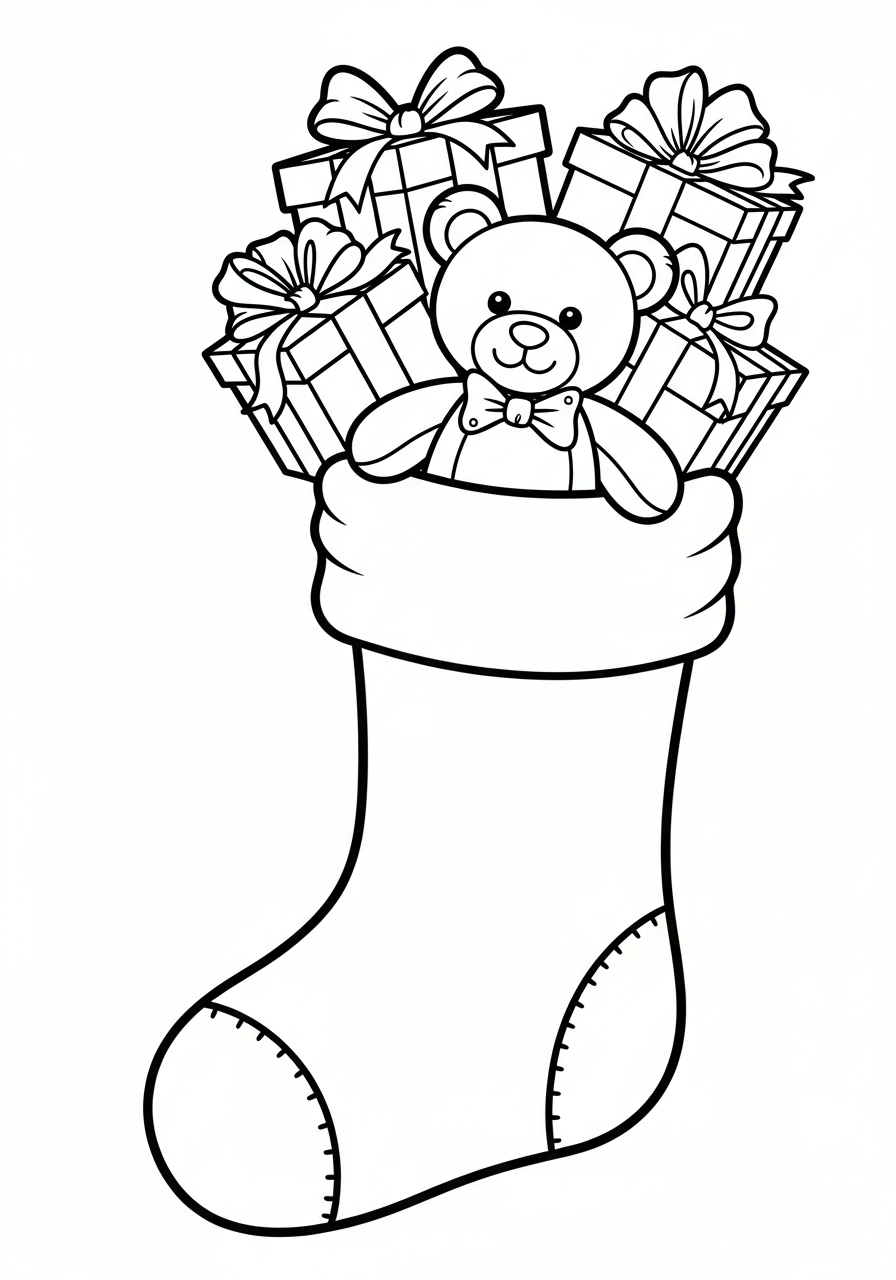 Teddy bear inside Christmas Stocking coloring page