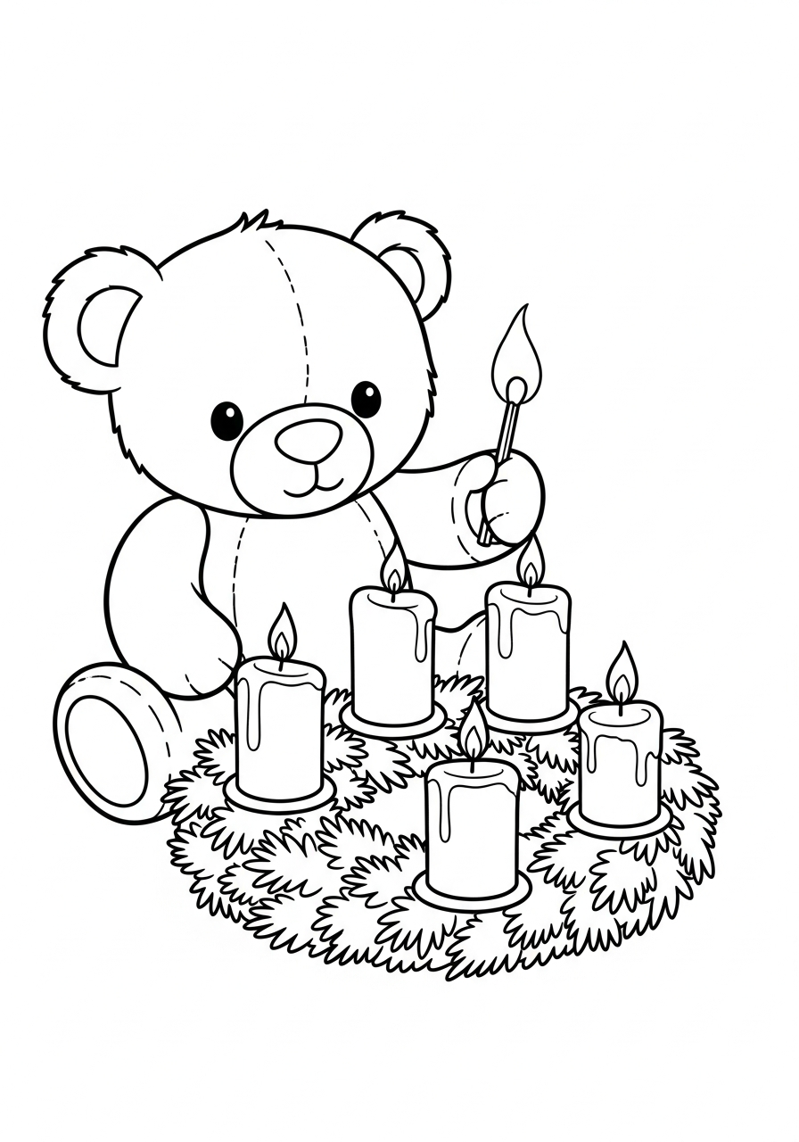 Advent Wreath Coloring Pages 28 Teddy bear lighting Advent Wreath coloring page