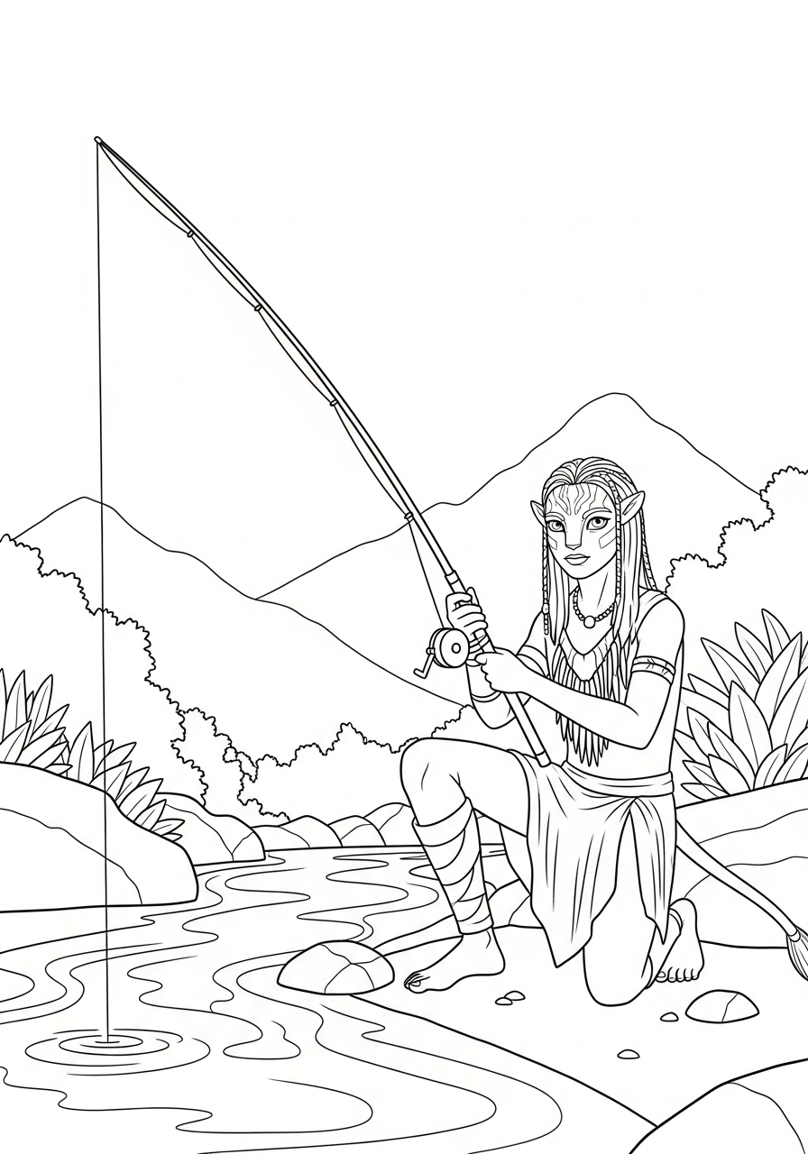 Teenager fishing in lava Avatar 3 coloring page