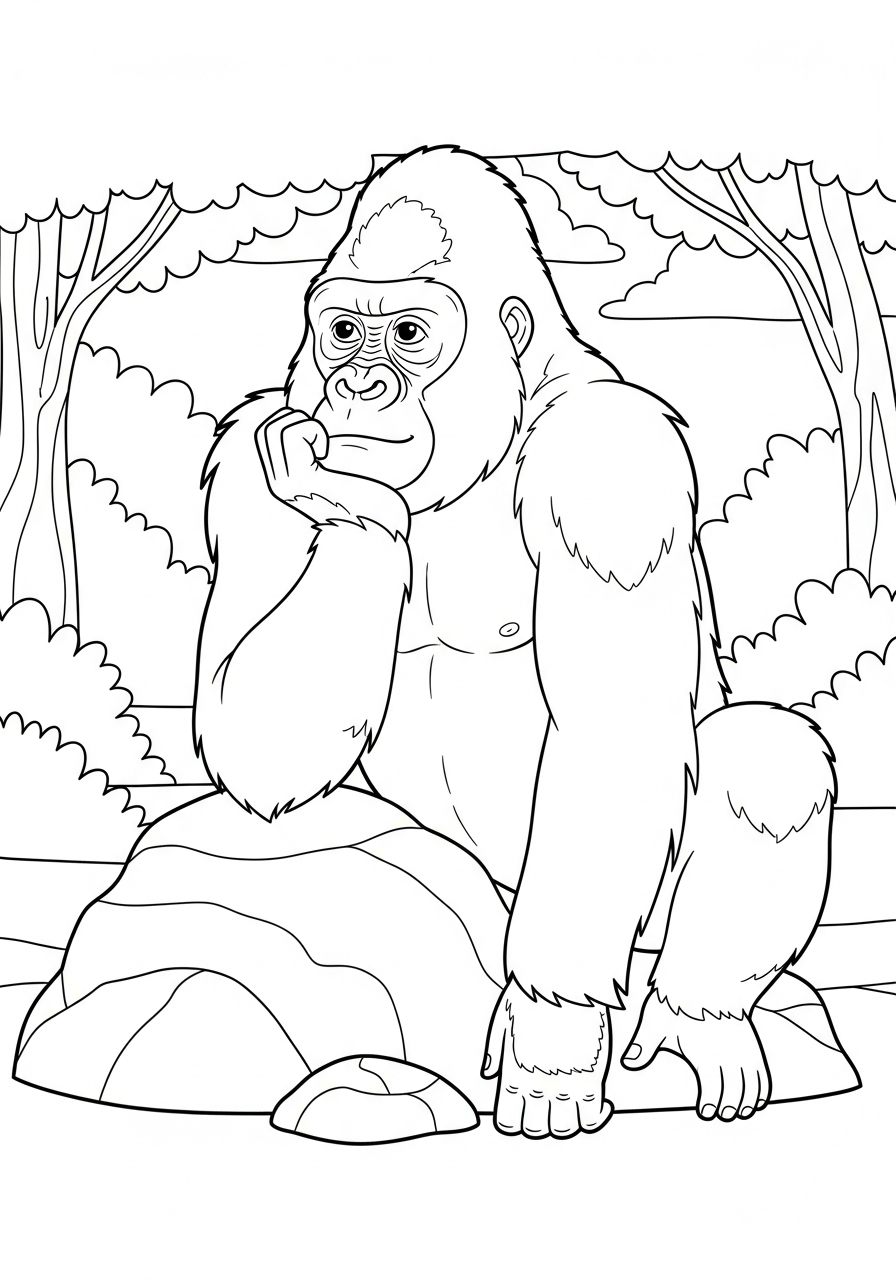 Gorilla Coloring Pages 29 Thoughtful gorilla sitting on rock coloring page