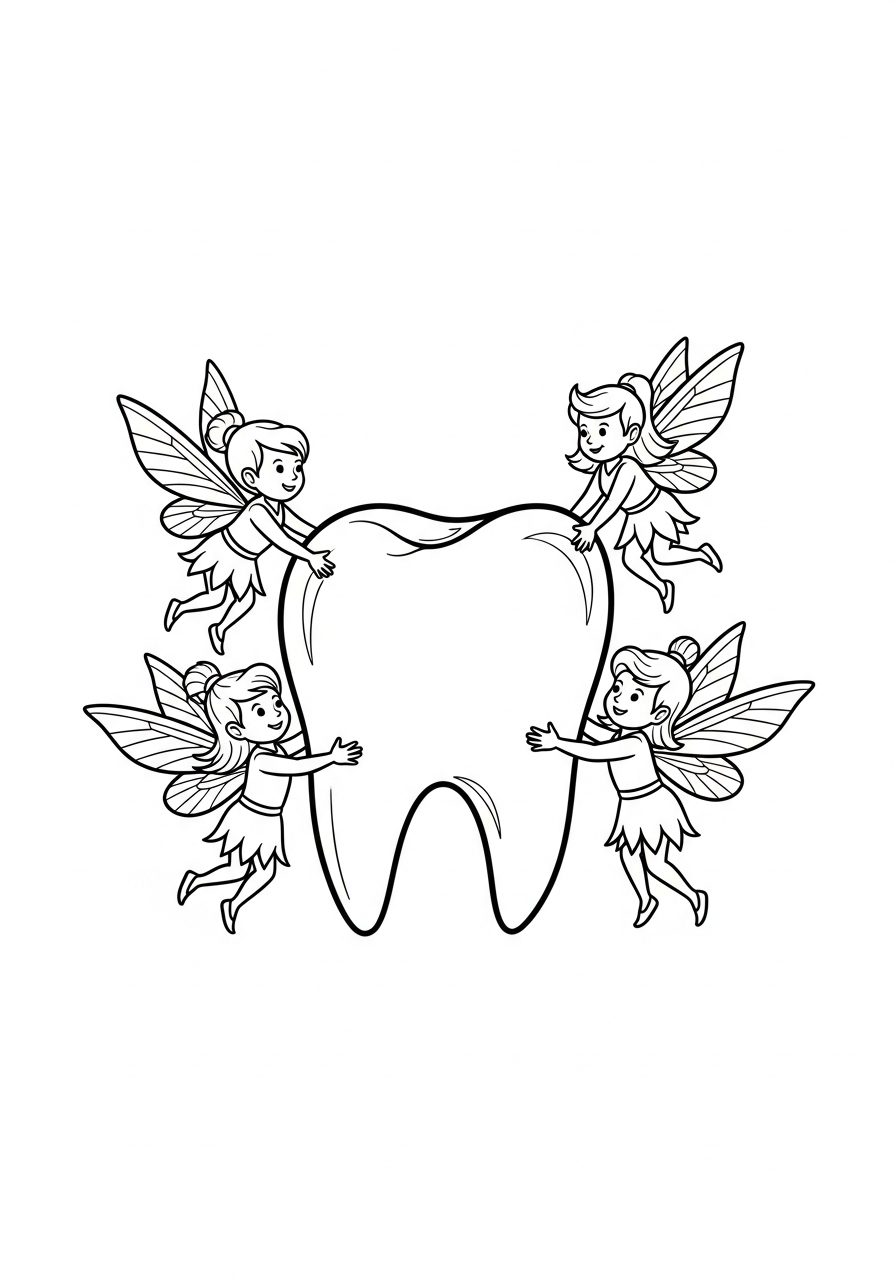 Tooth Fairy Coloring Pages 11 Three Tooth Fairy helpers carrying tooth coloring page