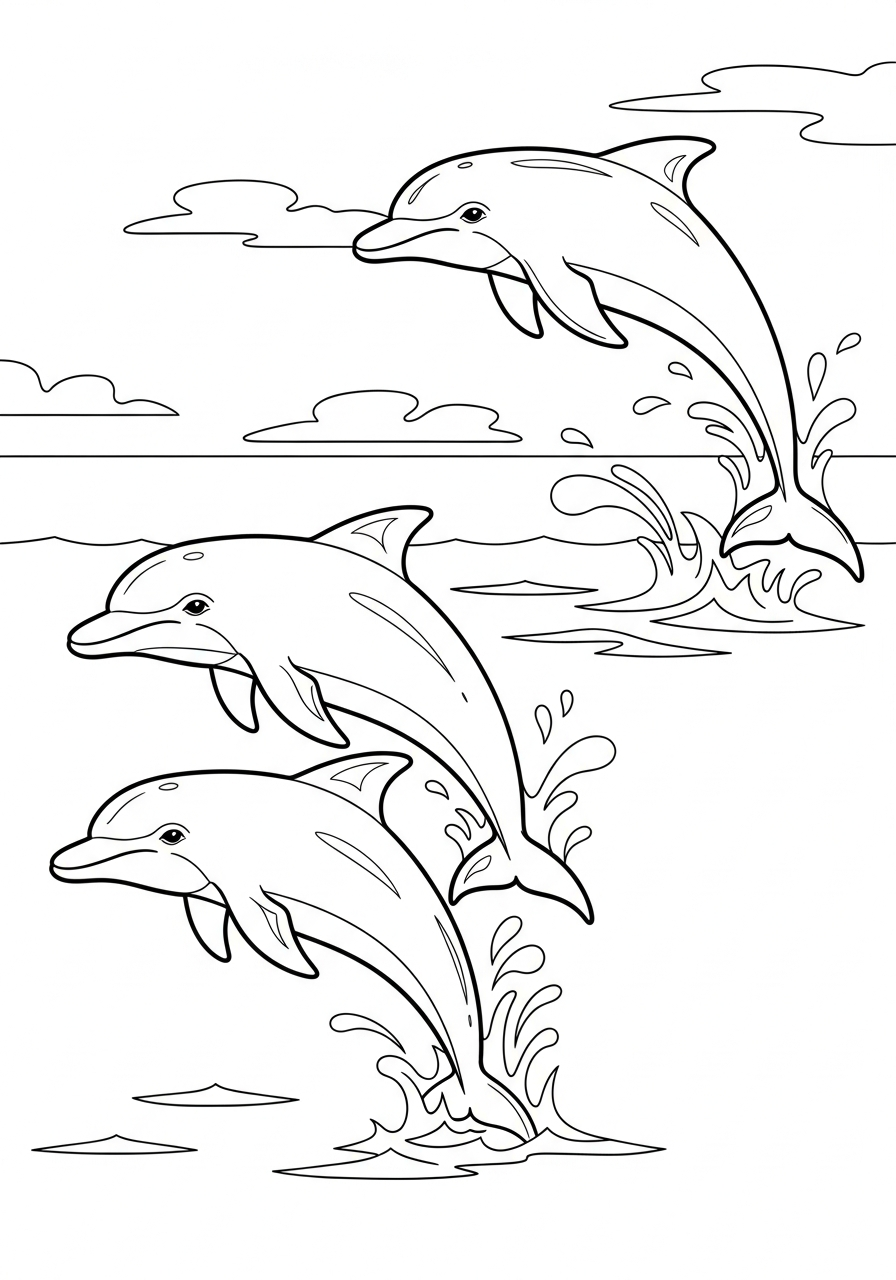 Dolphin Coloring Pages 34 Three dolphins swimming together coloring page