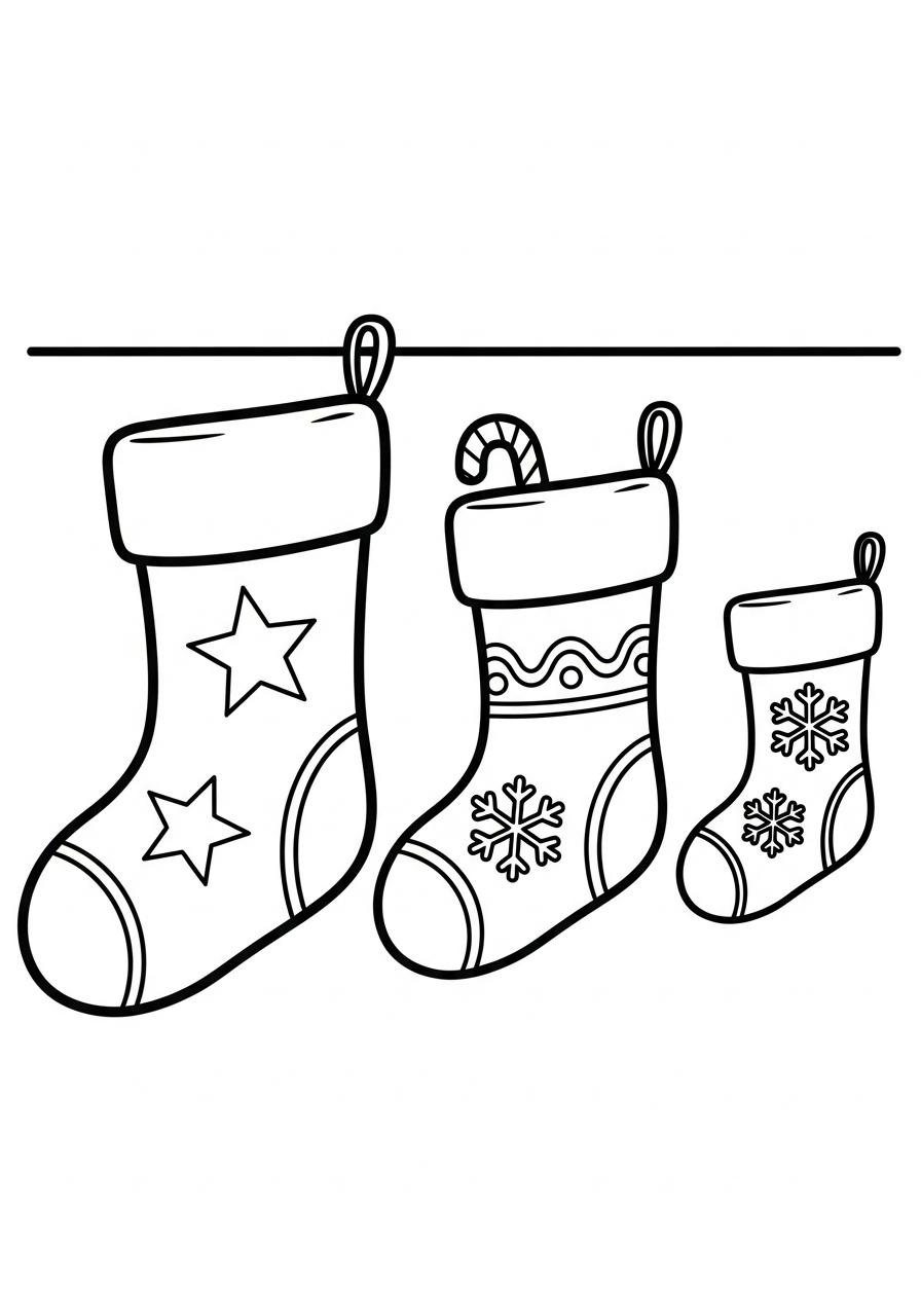 Three family size Christmas Stocking coloring page