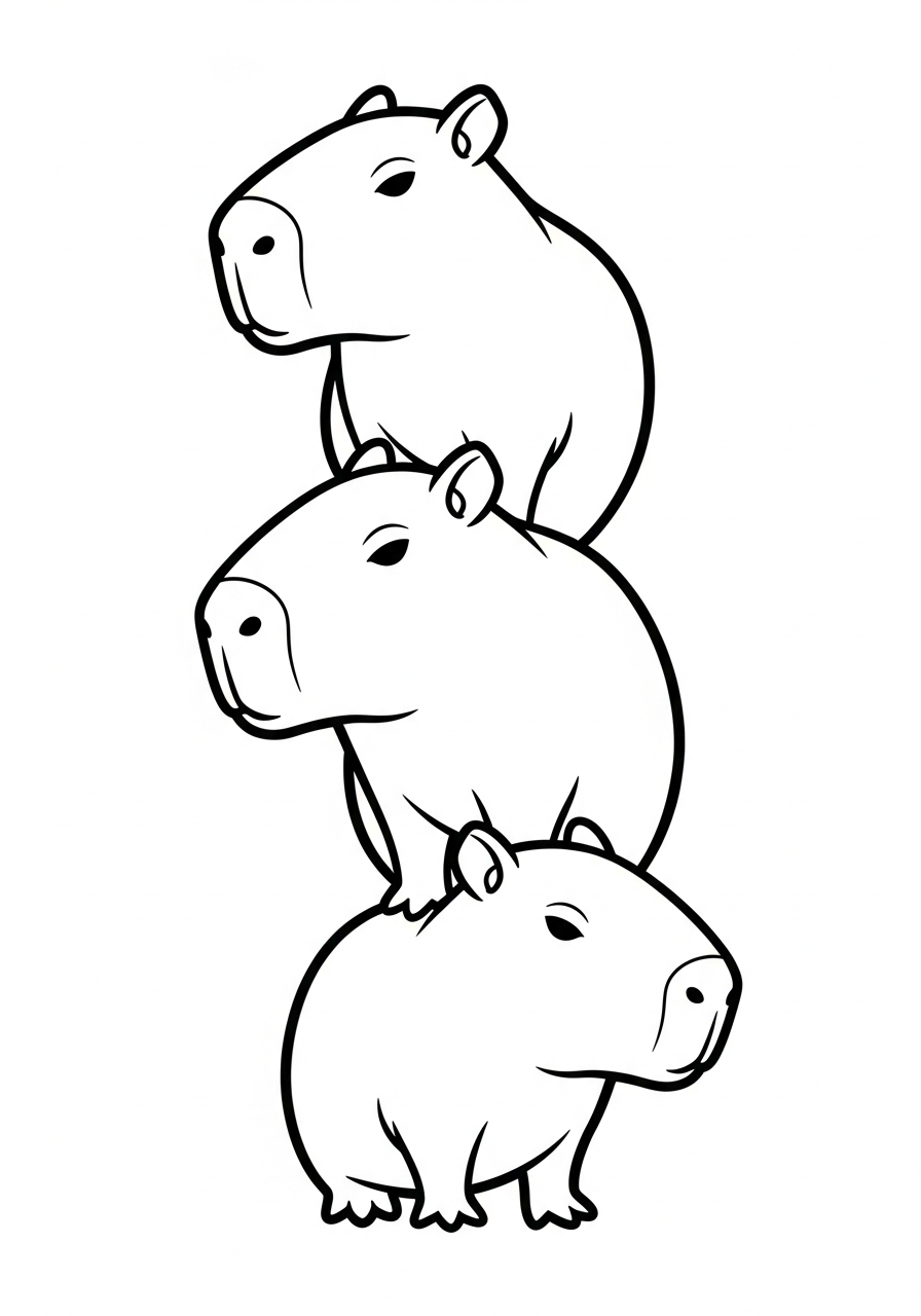 Capybara Coloring Pages 30 Three stacked funny capybaras coloring page
