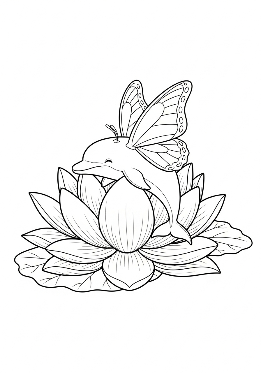 Dolphin Coloring Pages 35 Tiny fairy dolphin on flower coloring page