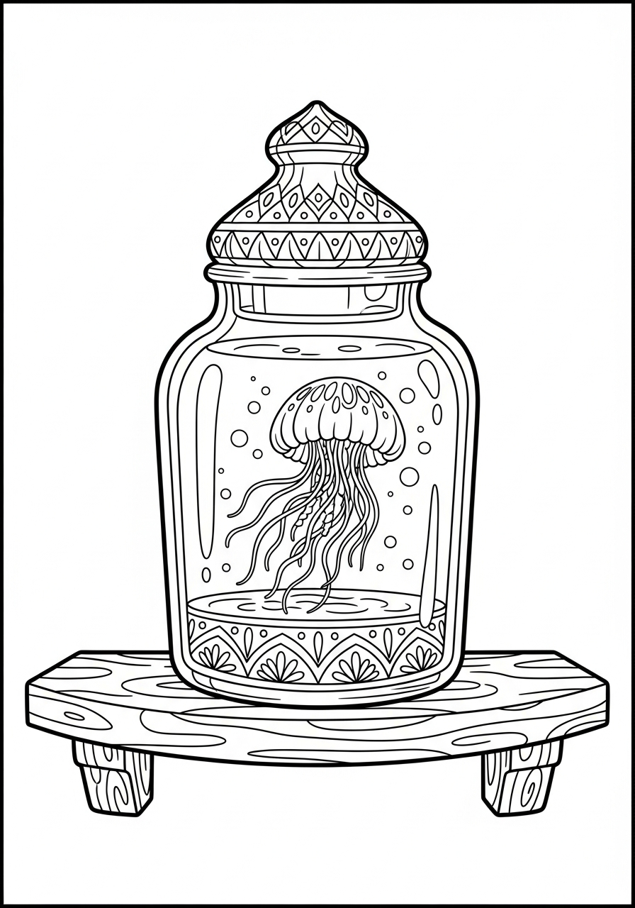 Jellyfish Coloring Pages 28 Tiny jellyfish in jar coloring page