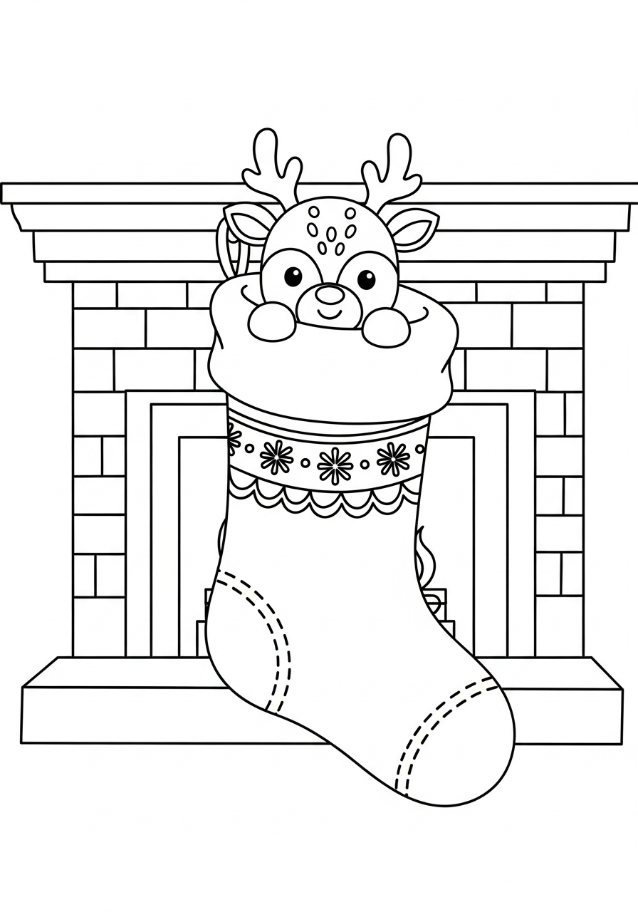 Reindeer Coloring Pages 31 Tiny reindeer in christmas stocking coloring page