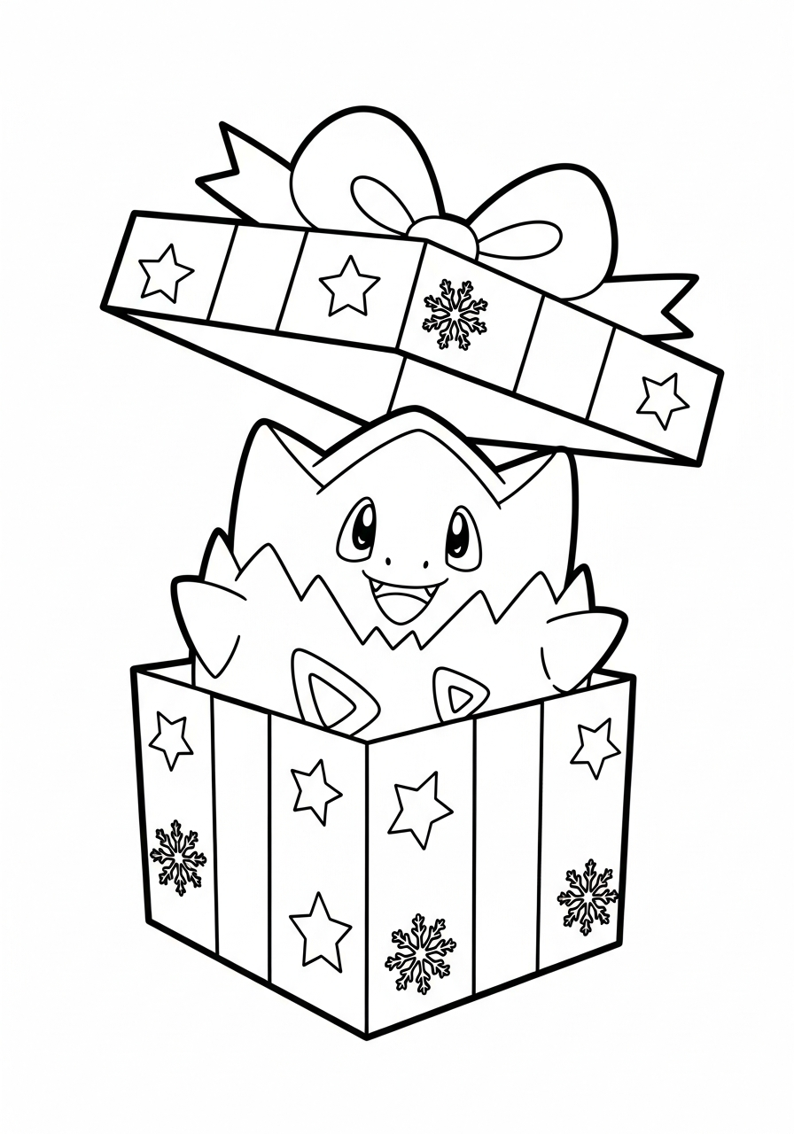 Pokemon Christmas Coloring Pages 25 Togepi inside gift box coloring page