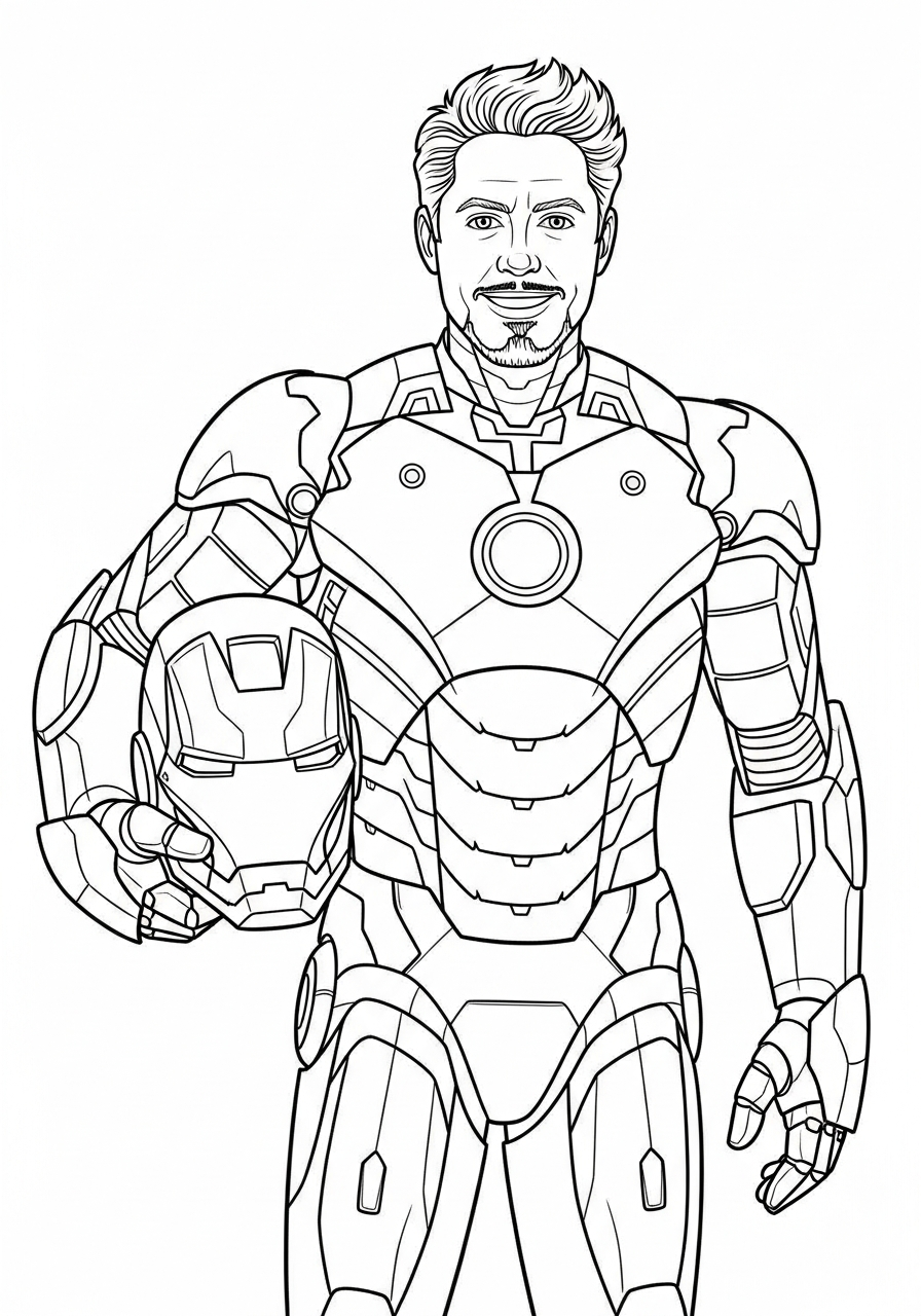 Iron Man Coloring Pages 30 Tony Stark holding Iron Man helmet coloring page