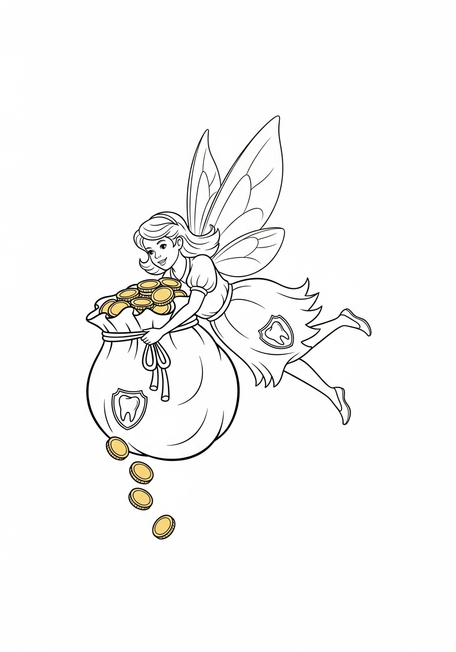 Tooth Fairy Coloring Pages 15 Tooth Fairy holding bag of gold coloring page