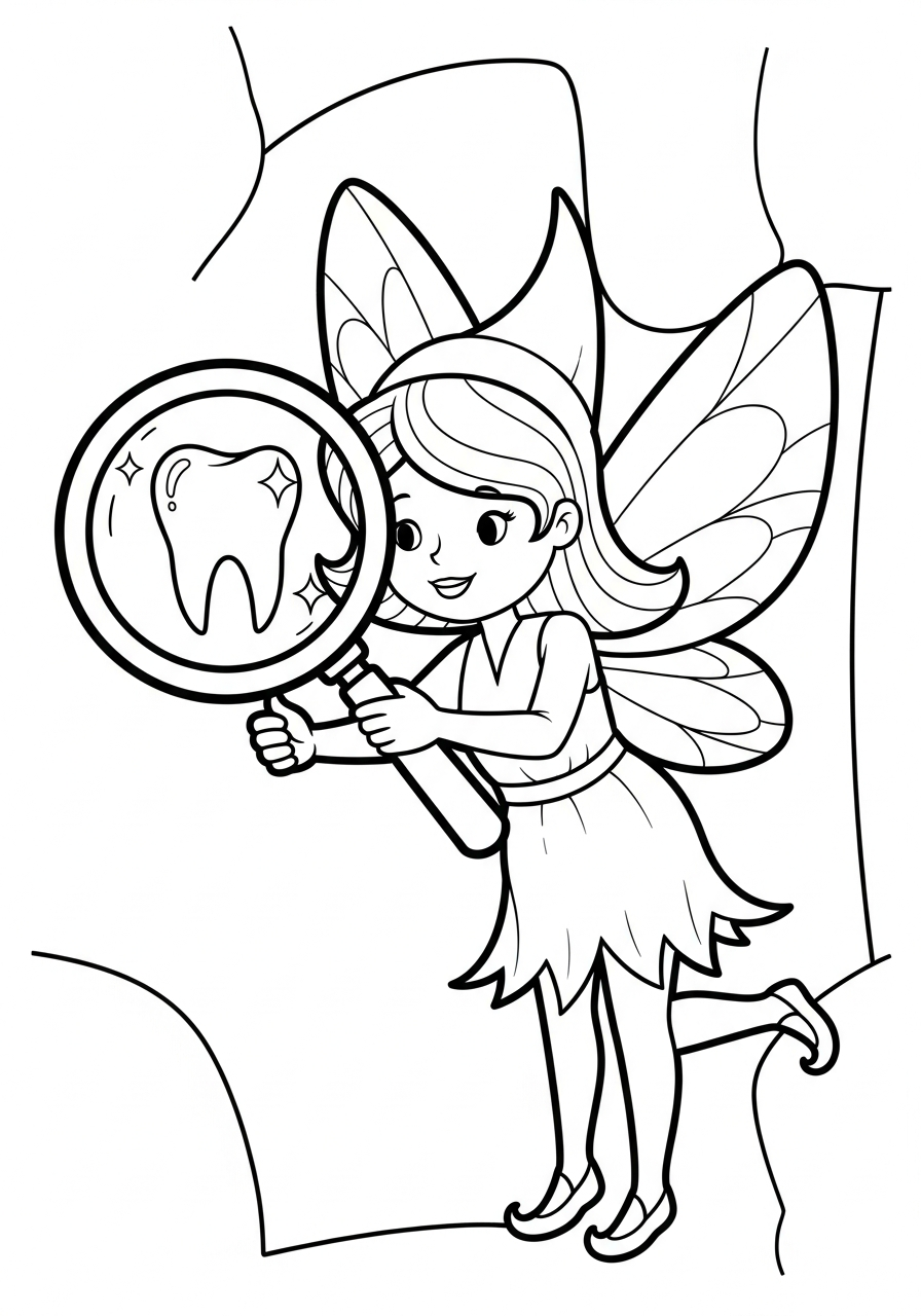 Tooth Fairy Coloring Pages 16 Tooth Fairy inspecting tooth with glass coloring page