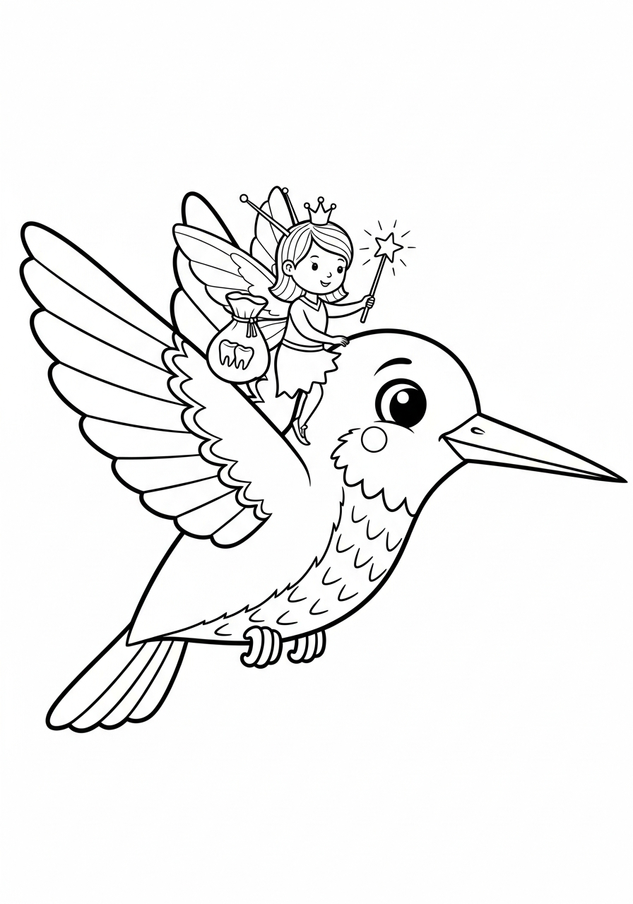 Tooth Fairy Coloring Pages 19 Tooth Fairy riding on a hummingbird coloring page