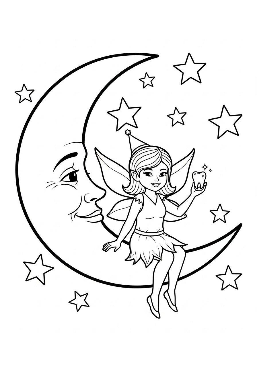 Tooth Fairy Coloring Pages 20 Tooth Fairy sitting on crescent moon coloring page