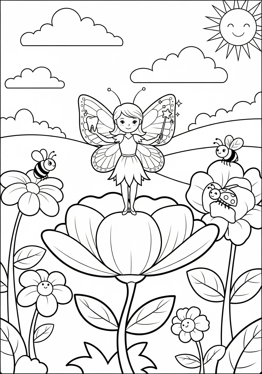 Tooth Fairy Coloring Pages 23 Tooth Fairy standing on flower petal coloring page