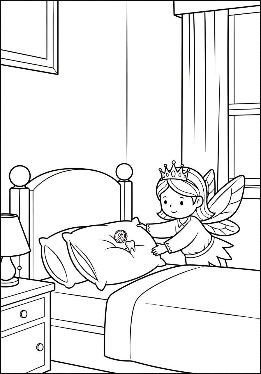 Tooth Fairy Coloring Pages 24 Tooth Fairy swapping tooth for coin coloring page