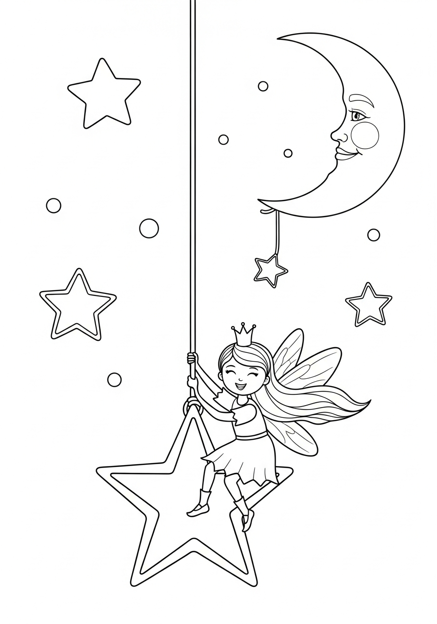 Tooth Fairy Coloring Pages 25 Tooth Fairy swinging on hanging star coloring page