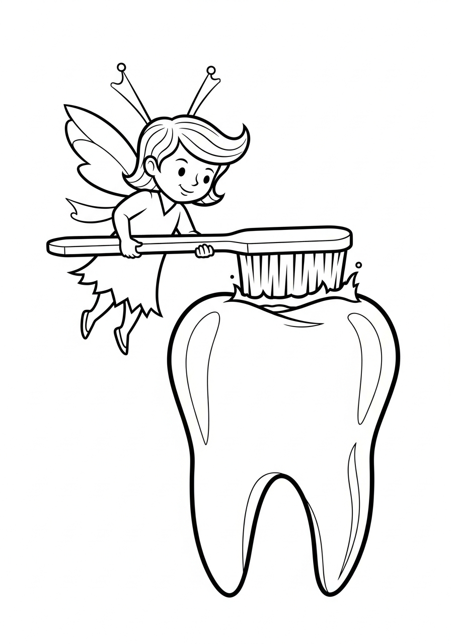 Tooth Fairy Coloring Pages 26 Tooth Fairy using a giant toothbrush coloring page