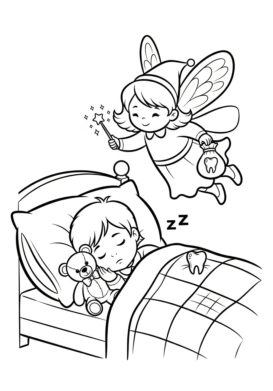 Tooth Fairy Coloring Pages 27 Tooth Fairy visiting sleeping child bedroom coloring page