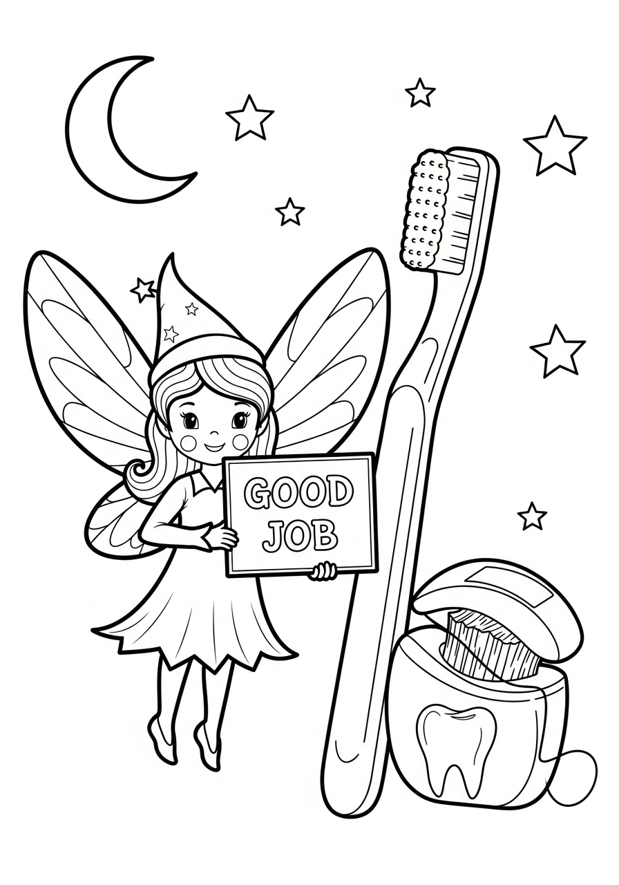 Tooth Fairy Coloring Pages 28 Tooth Fairy with floss and brush coloring page