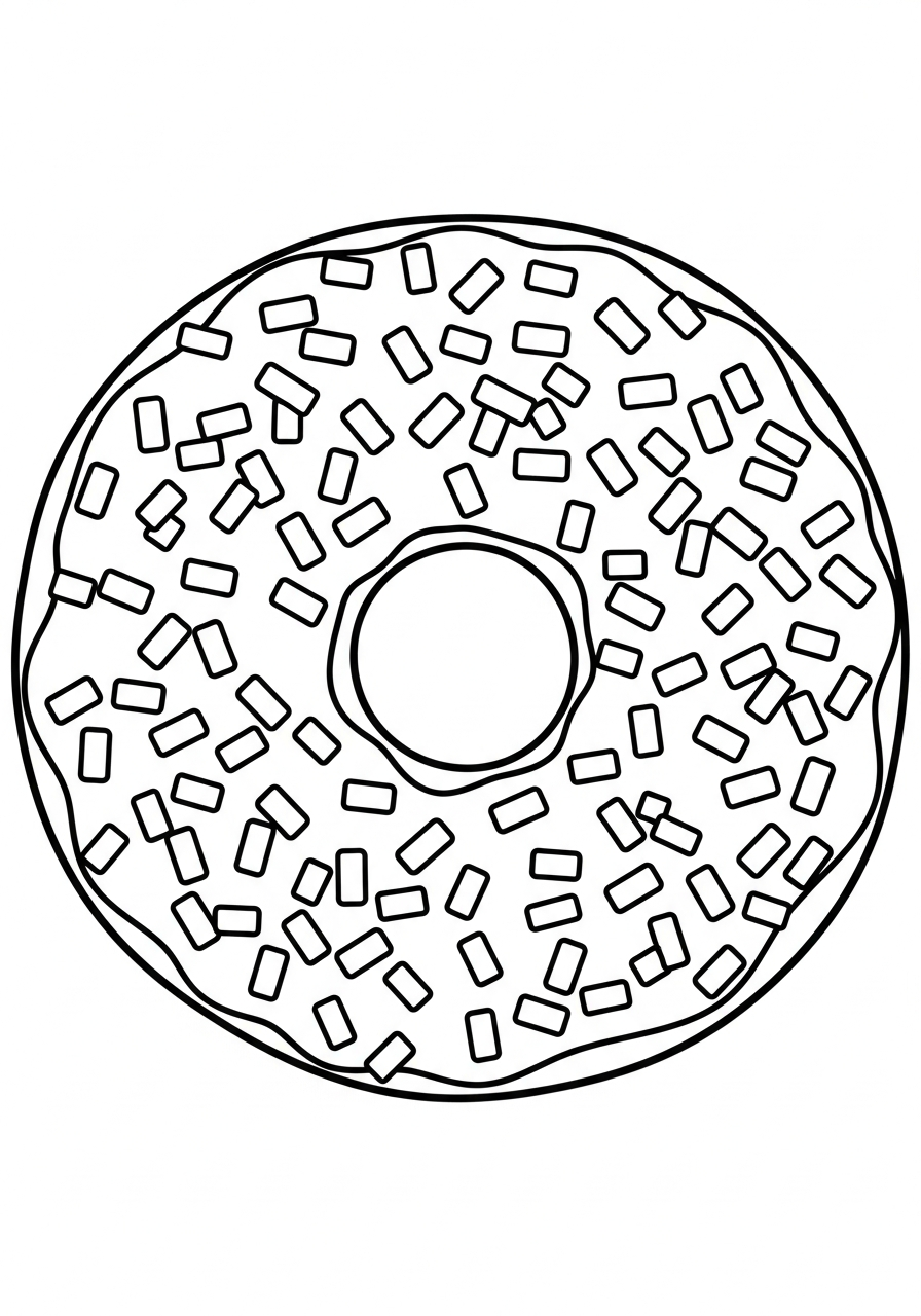 Donut Coloring Pages 34 Top view donut with rainbow sprinkles coloring page
