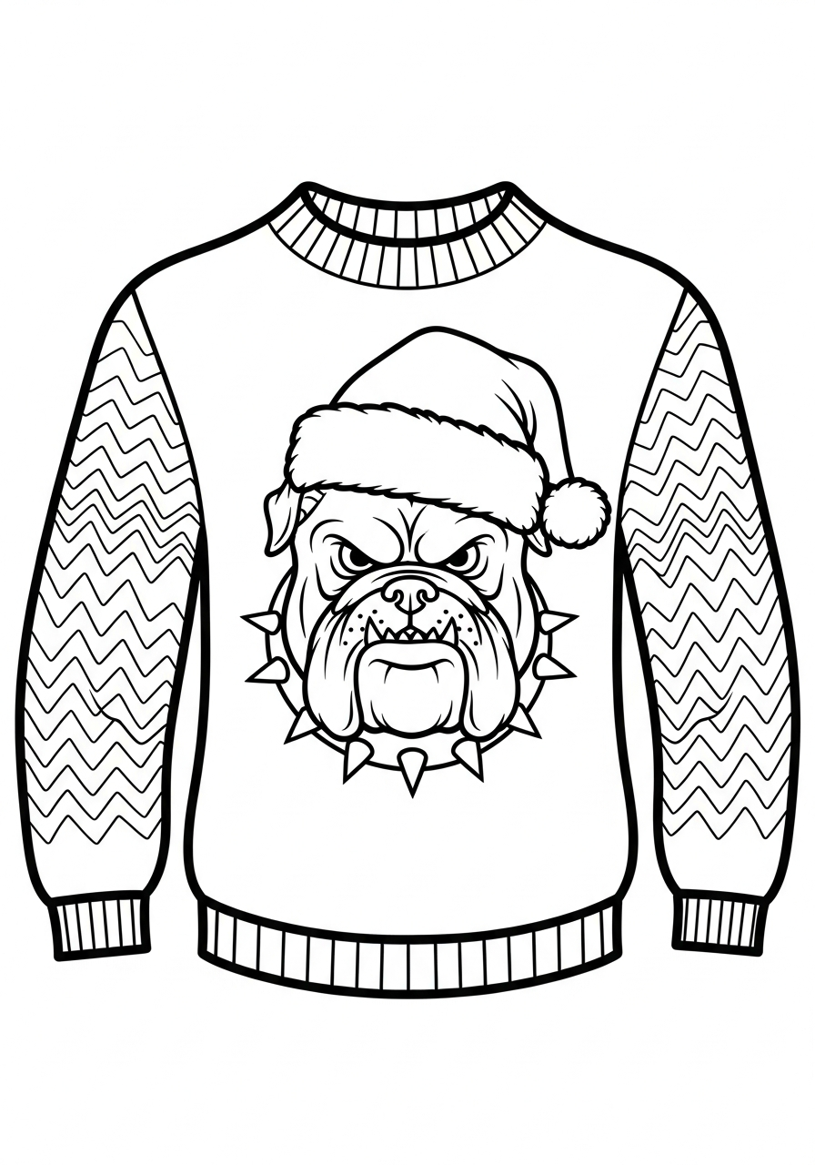 Ugly Christmas Sweater Coloring Pages 29 Tough bulldog ugly Christmas sweater coloring page