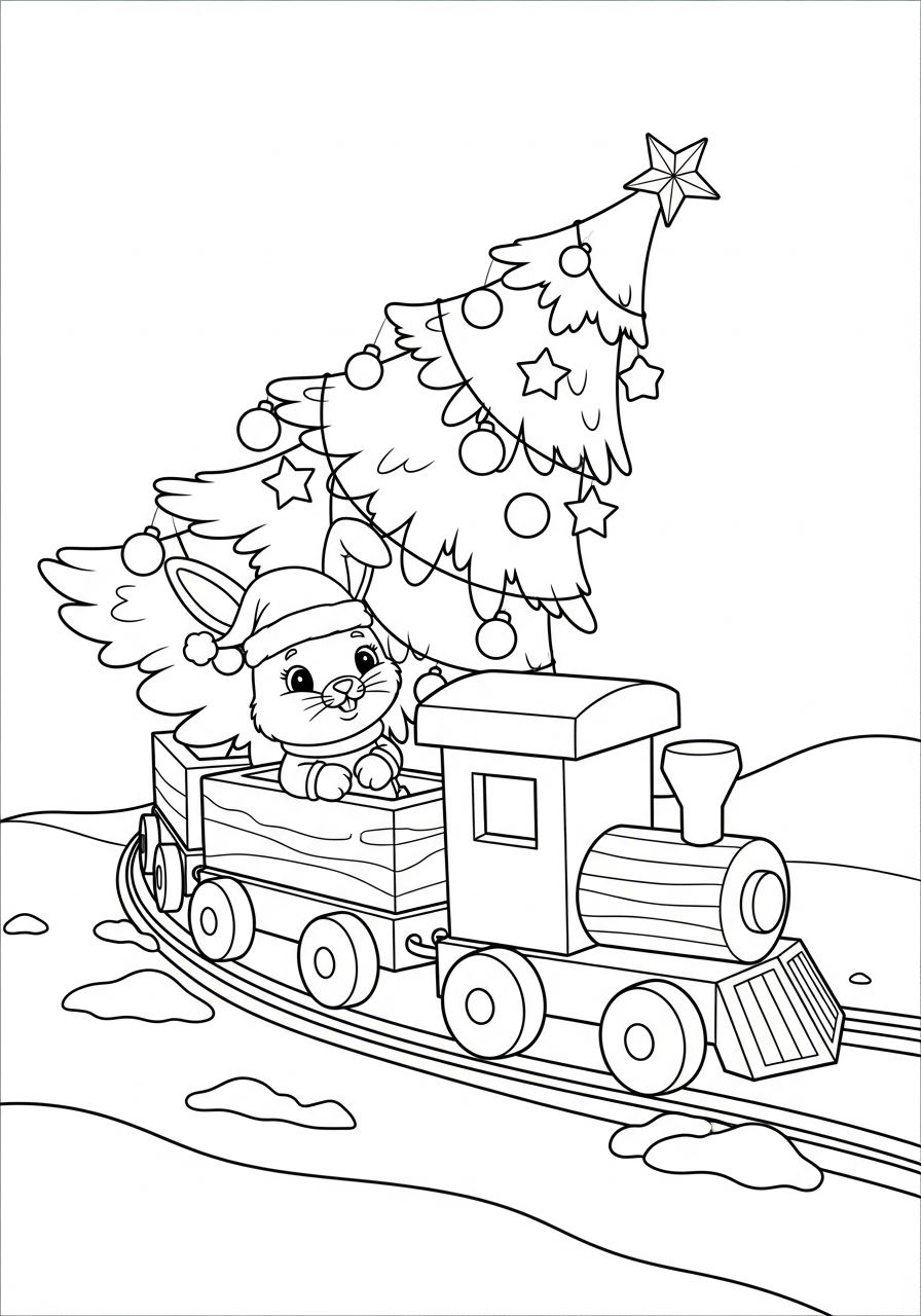 Christmas Bunny Coloring Pages 29 Toy train riding Christmas Bunny coloring page