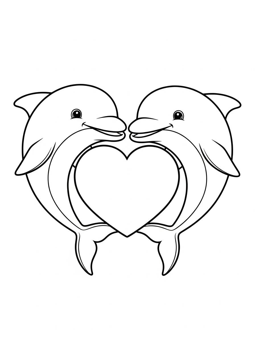 Dolphin Coloring Pages 36 Two dolphins hugging heart shape coloring page