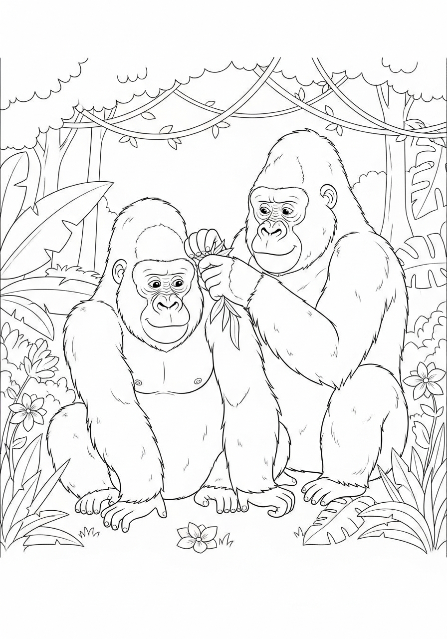 Gorilla Coloring Pages 30 Two gorillas grooming each other coloring page