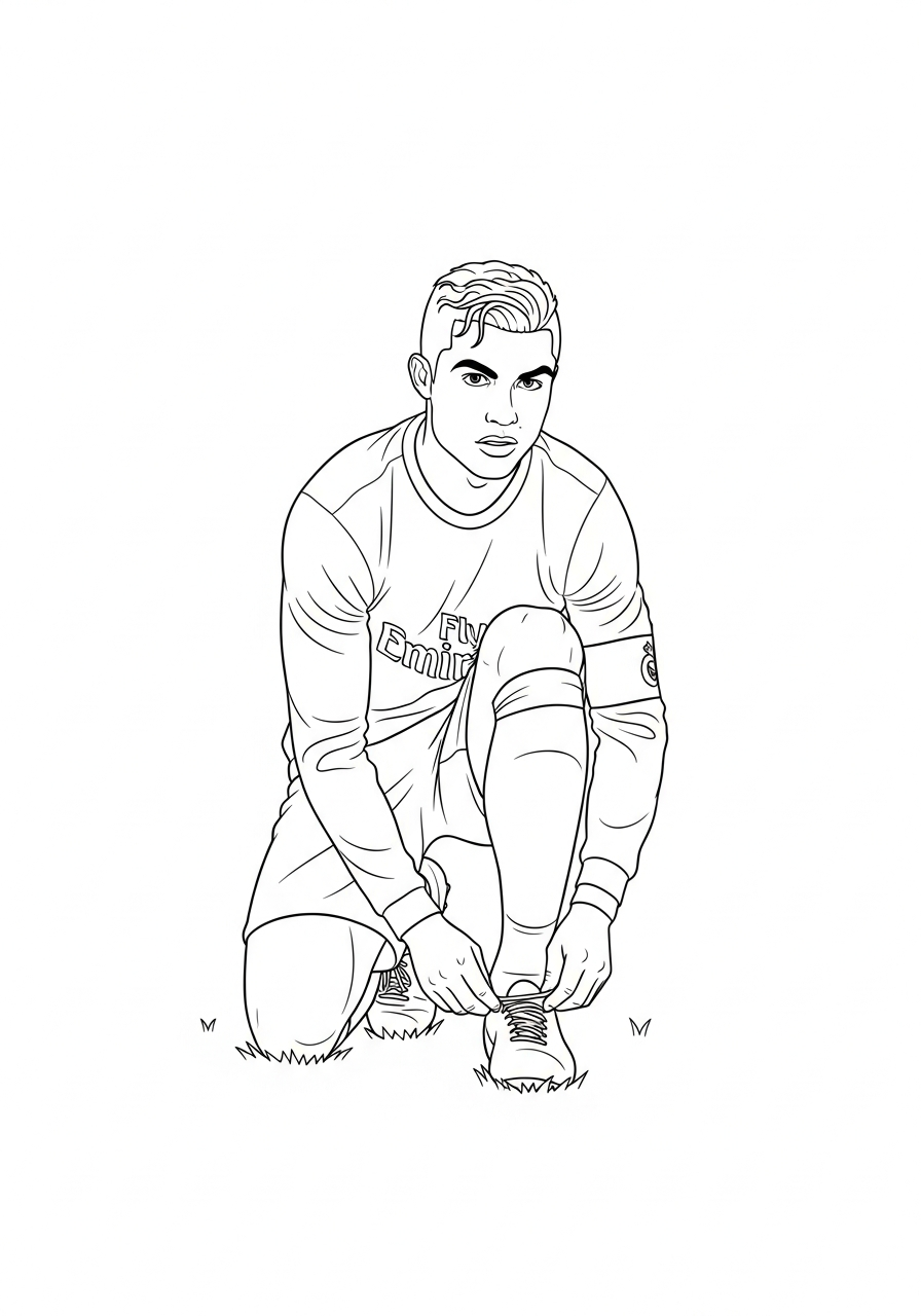 Tying boots Cristiano Ronaldo coloring page