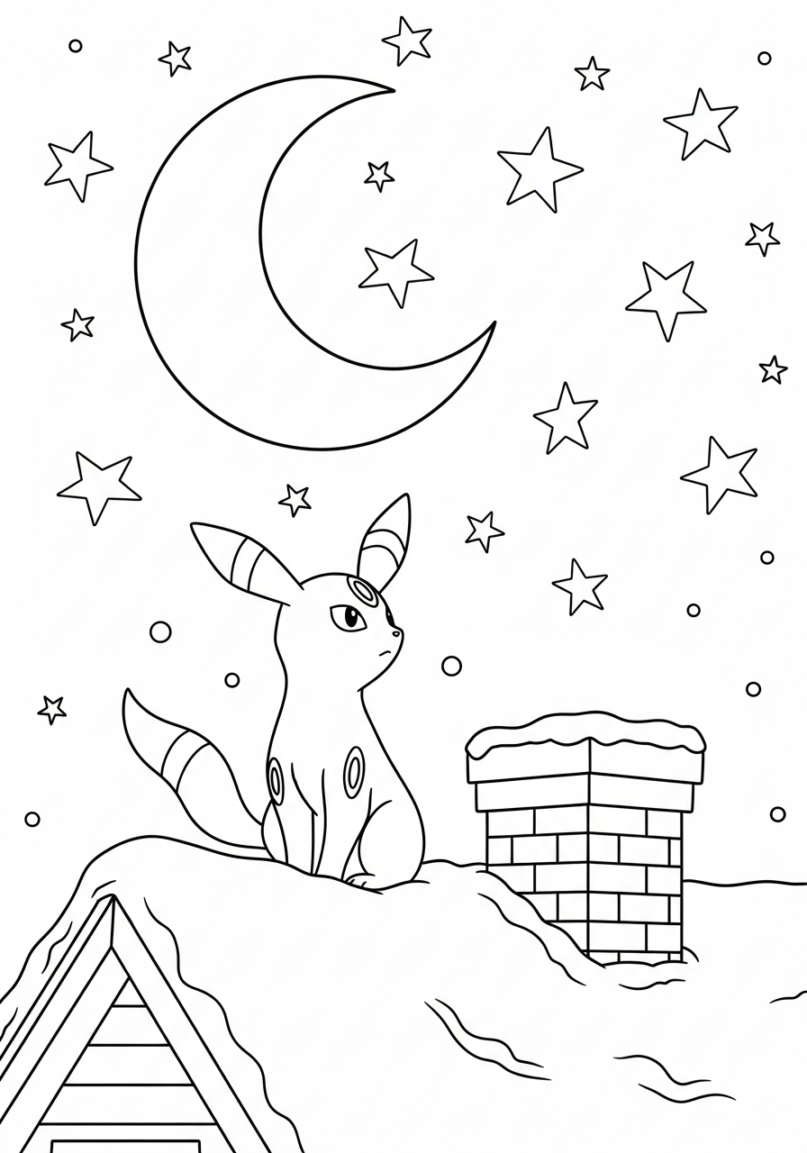 Pokemon Christmas Coloring Pages 26 Umbreon watching moon Christmas coloring page