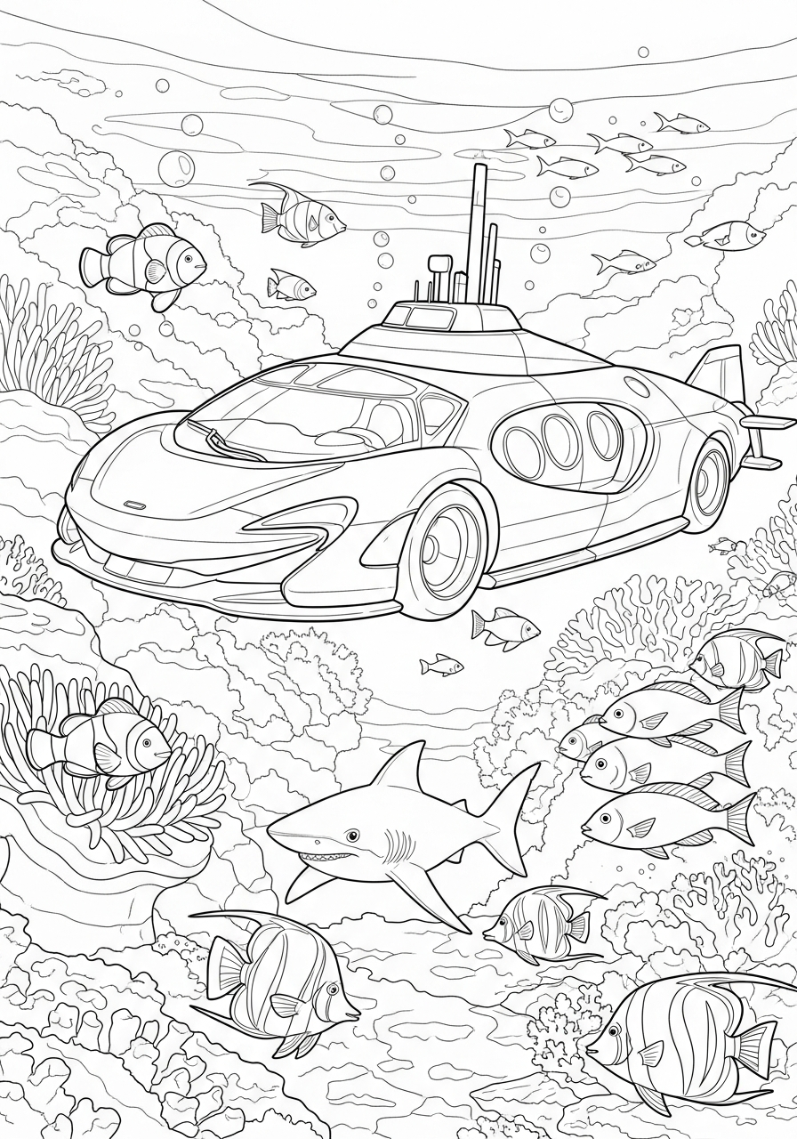 McLaren Coloring Pages 39 Underwater McLaren submarine car coloring page