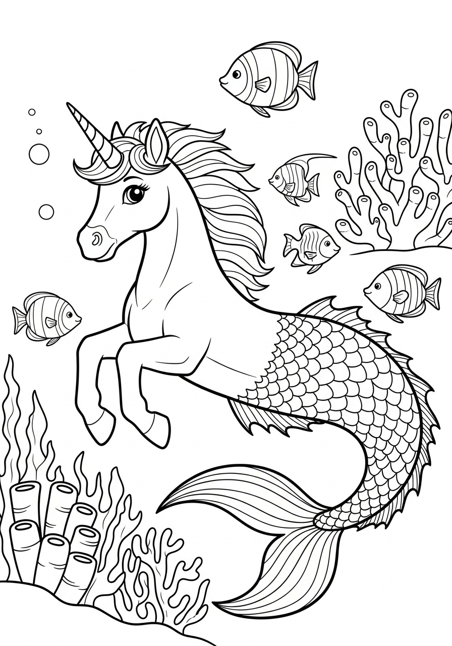 Unicorn Coloring Pages 20 Underwater mermaid unicorn swimming coloring page