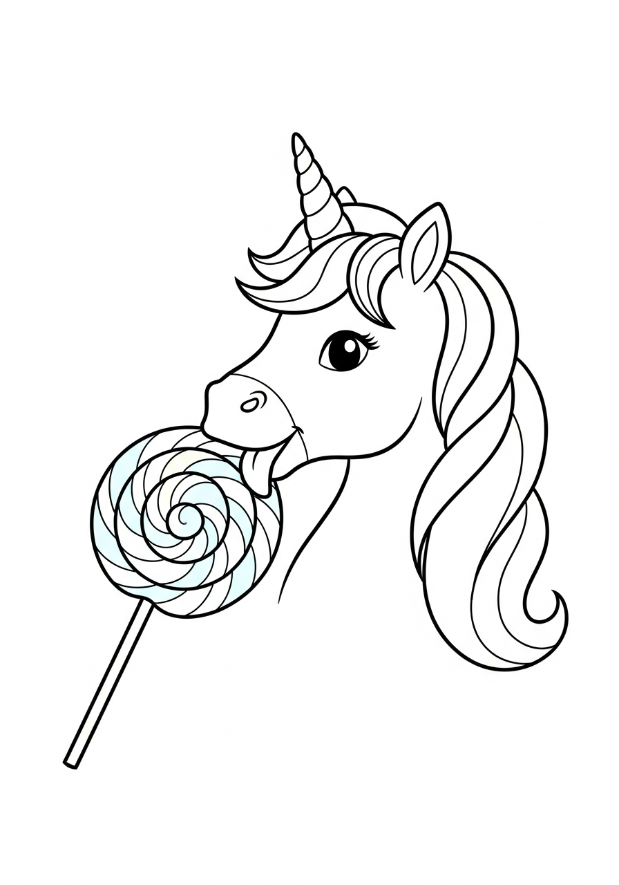 Lollipop Coloring Pages 33 Unicorn licking rainbow twist lollipop coloring page