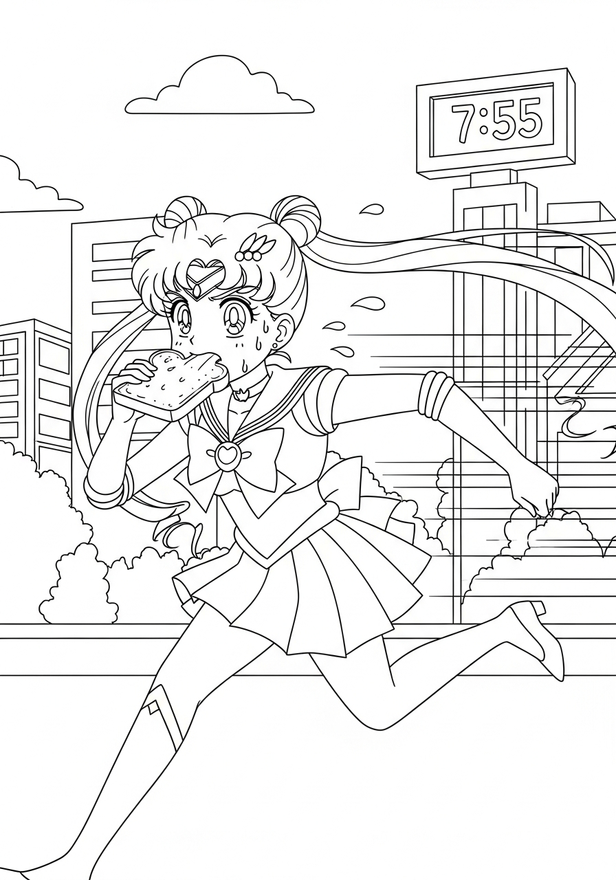 Sailor Moon Coloring Pages 30 Usagi late for school coloring page