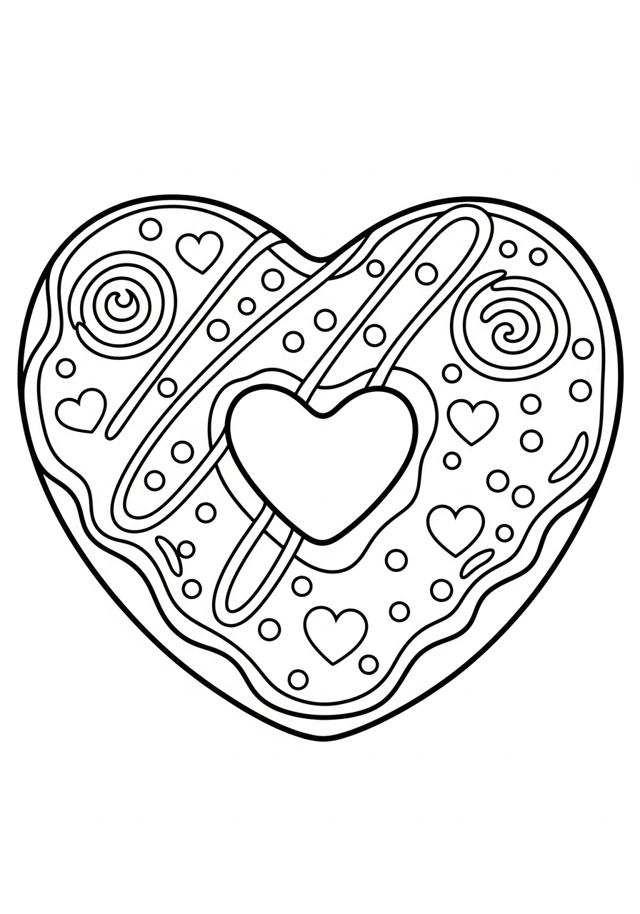 Donut Coloring Pages 37 Valentine heart shaped love donut coloring page